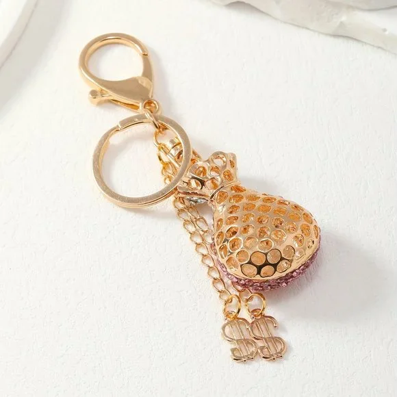 Fashion Creative Lucky Bag Money Bag Metal Artificial Diamond Keychain - Picture 5 of 6